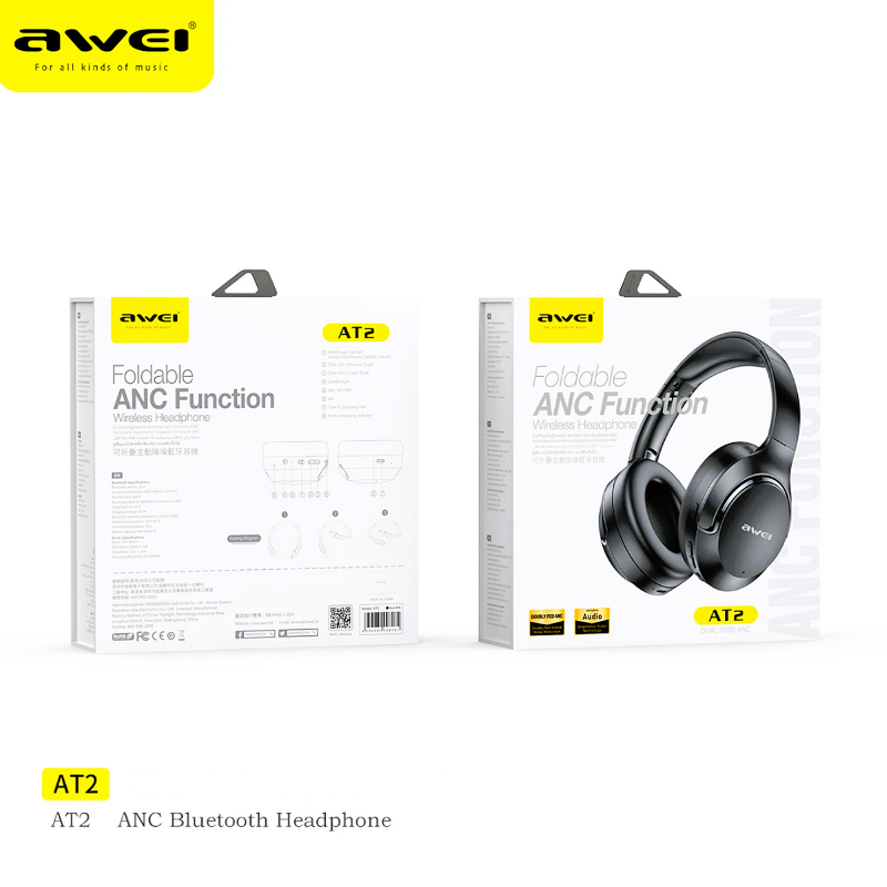 Awei AT2 Foldable ANC Function Wireless Headphone