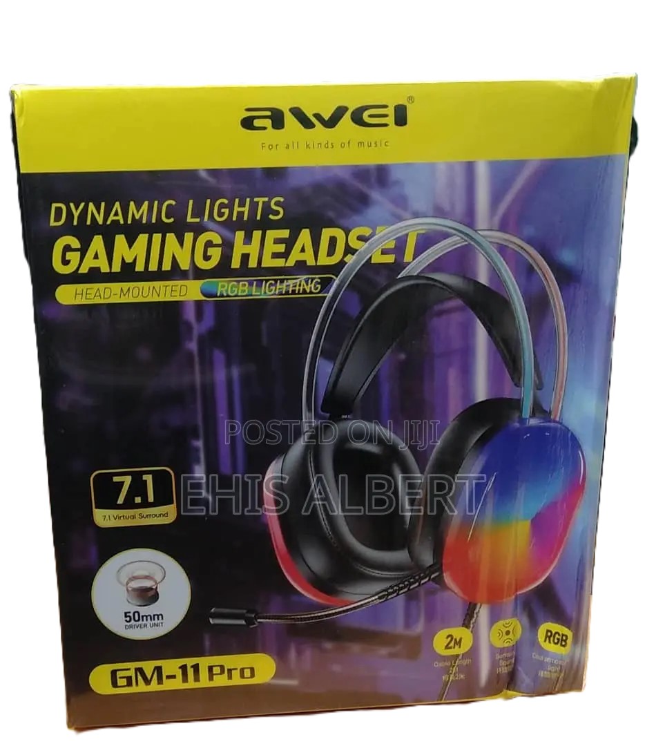 AWEI DYNAMIC LIGHTS GAMING HEADSET, GM-11 Pro, Head-Mounted, RGB Lighting - Black
