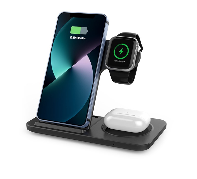 AZEADA PD-W8 15W Dual Fast Wireless Charger, 3-in-1 Folding Wireless Stand Charger Kit For iPhone, iWatch & AirPods