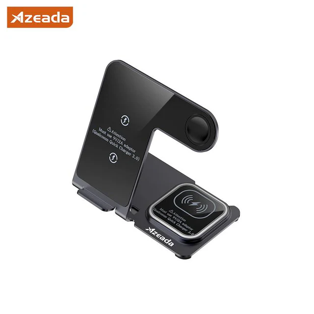AZEADA PD-W8 15W Dual Fast Wireless Charger, 3-in-1 Folding Wireless Stand Charger Kit For iPhone, iWatch & AirPods