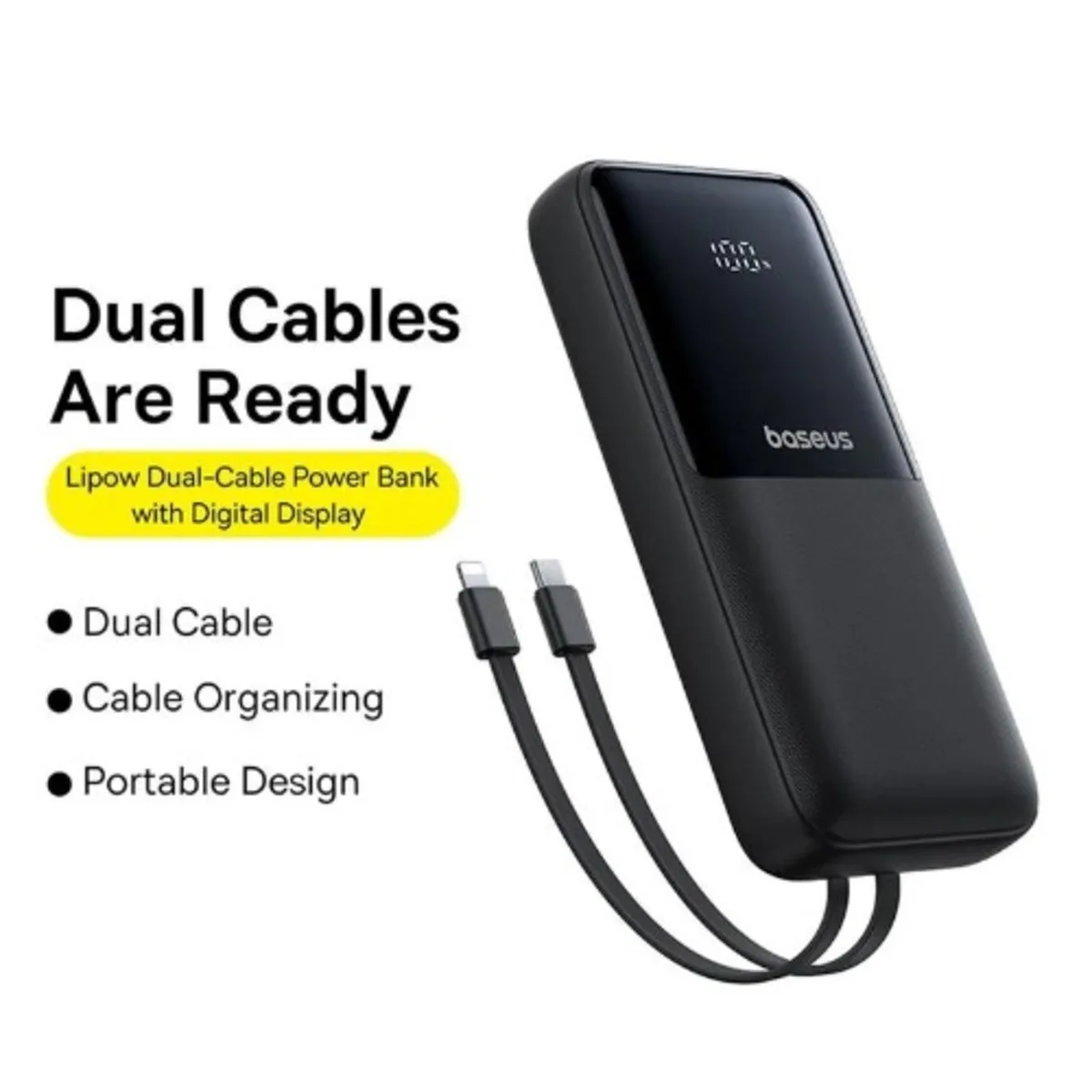 Baseus Lipow 20000mAH 22.5W Dual-Cable Power Bank With Digital Display