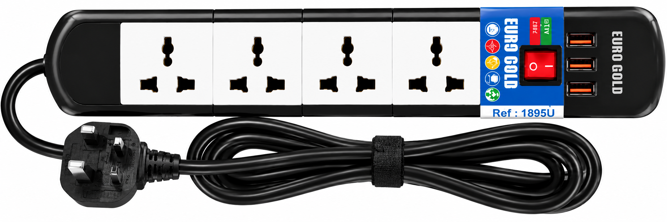 EURO GOLD 1895U 5-Way + 3 USB Power Extension