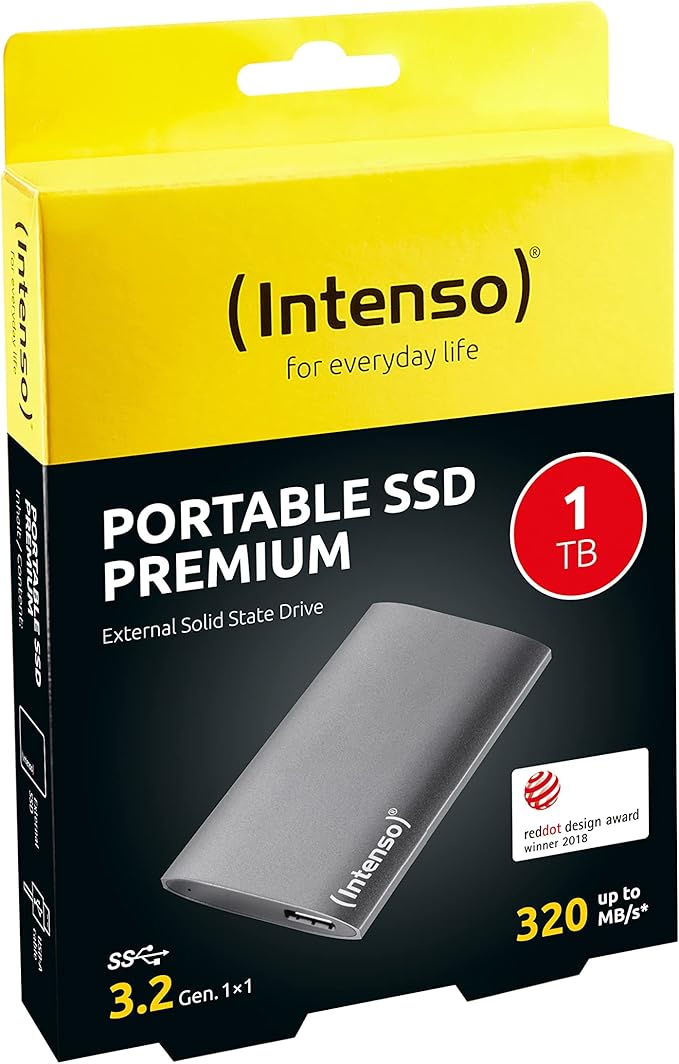 Intenso Portable External SSD Premium, 1 TB Up To 320 MB/S