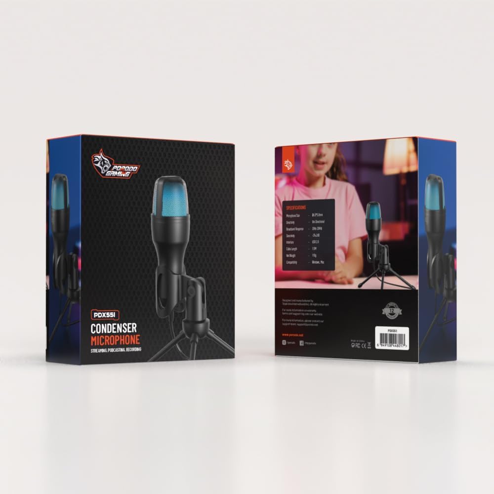 Porodo Gaming Condenser Microphone, For Streaming, Podcasting & Recording, PDX551
