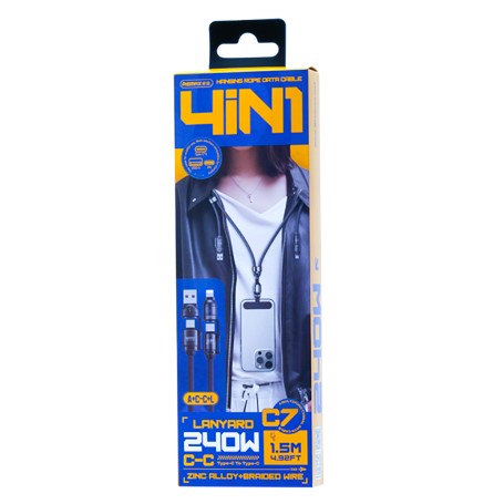 REMAX C7 240W Multi-Function Braided Lanyard Cable, 1.5M, 4-in-1 USB Type-C to Compatible Cable with Adjustable Strap