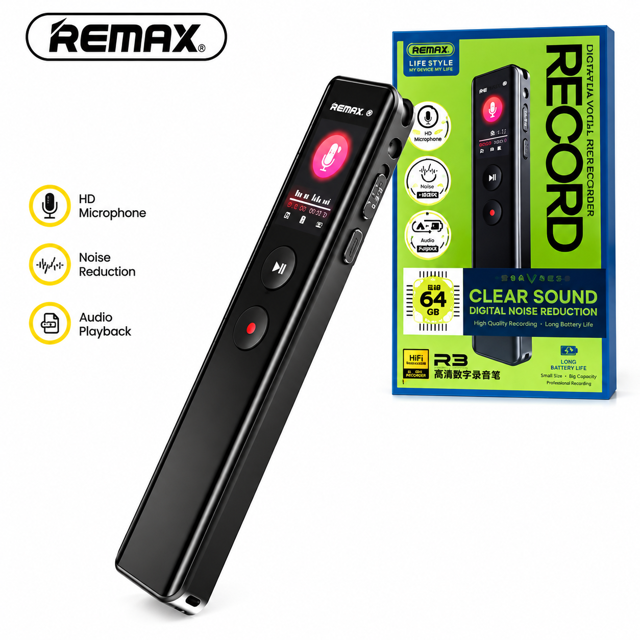 REMAX RP3 Multimedia Digital Voice Recorder 64GB