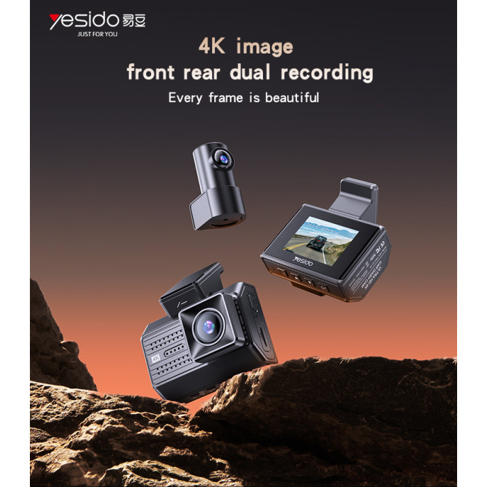 YESIDO DUAL DASH CAM - 4k Front and Rear Camera, Model KM15